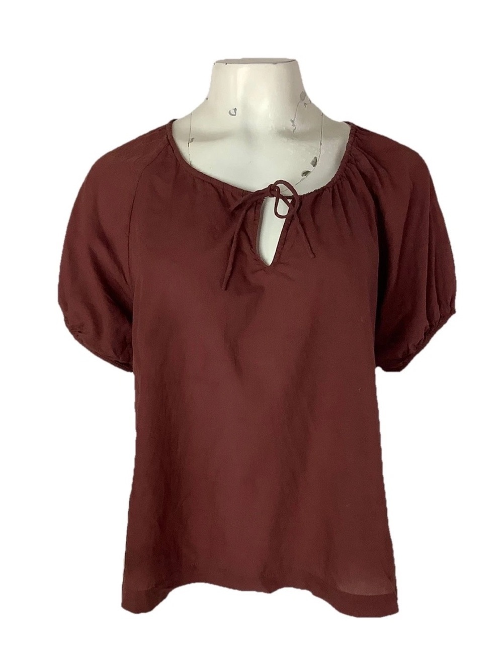 Haven Sz L Lightweight Peasant Spring Summer Travel Vacation Top Maroon Shirt